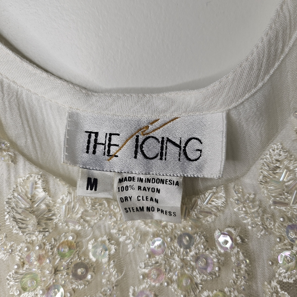 The Icing Beaded Tank Top Ivory Sequin Lace Overlay Size Medium Boho Chic Classy - Picture 8 of 10